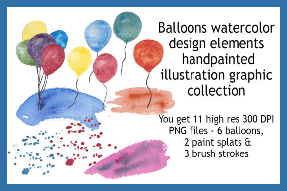 Balloons Watercolor Design Elements