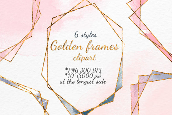 Elevating Design Projects with the Golden Polygonal Frames Clipart Set