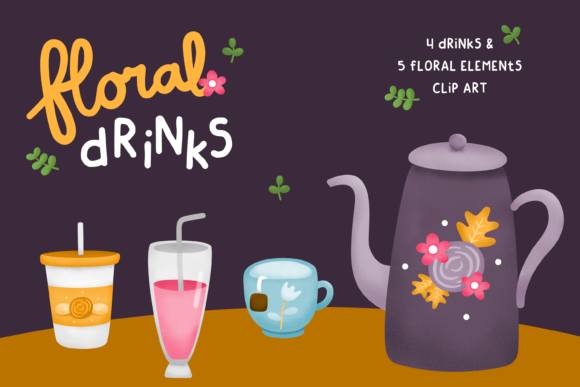 Floral Drinks Illustration: Integrating Cute Clip Art into Creative Workflows