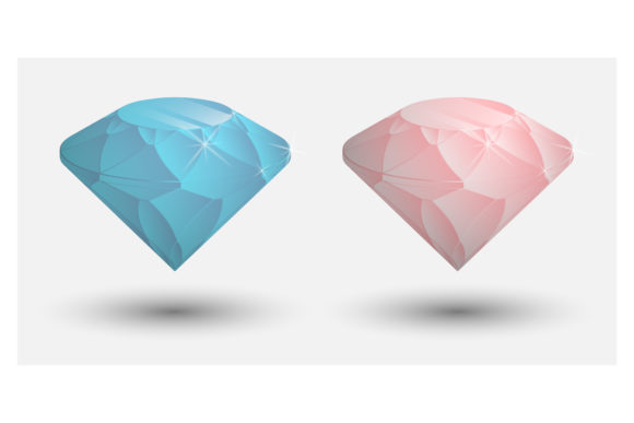 Realistic Blue and Pink Diamonds. Sparkl