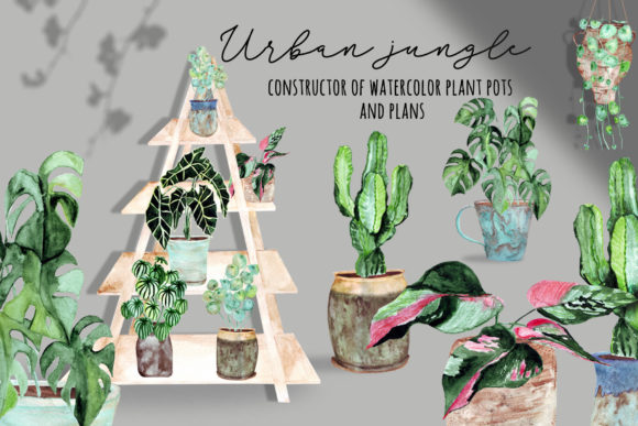 Urban Jungle: Watercolor Clipart Set for Creative Design
