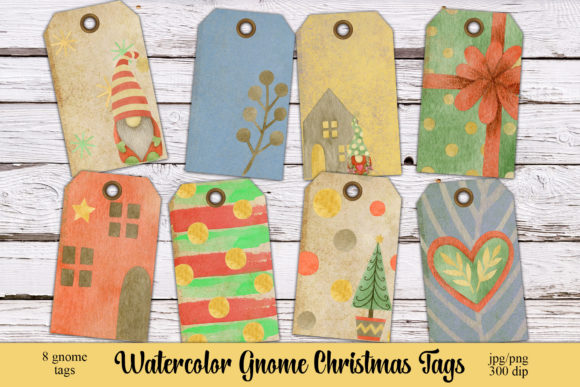 Watercolor Christmas Gnome Gift Tags