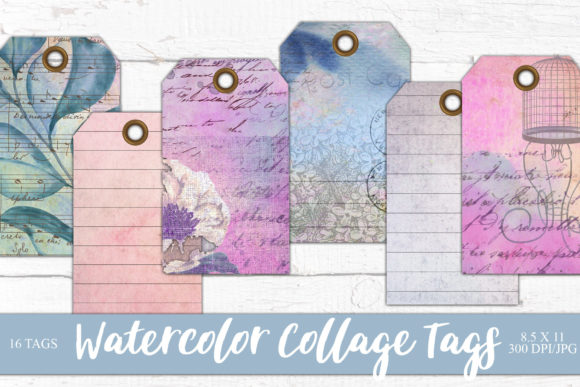 Watercolor Collage Gift Tags for Elegant Design